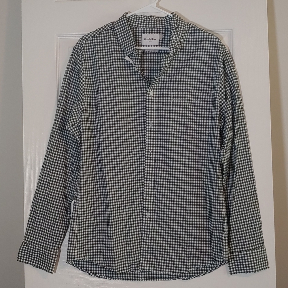 Goodfellow & Co Teal Checked Long Sleeve Button Down Slim Fit Shirt Size XL